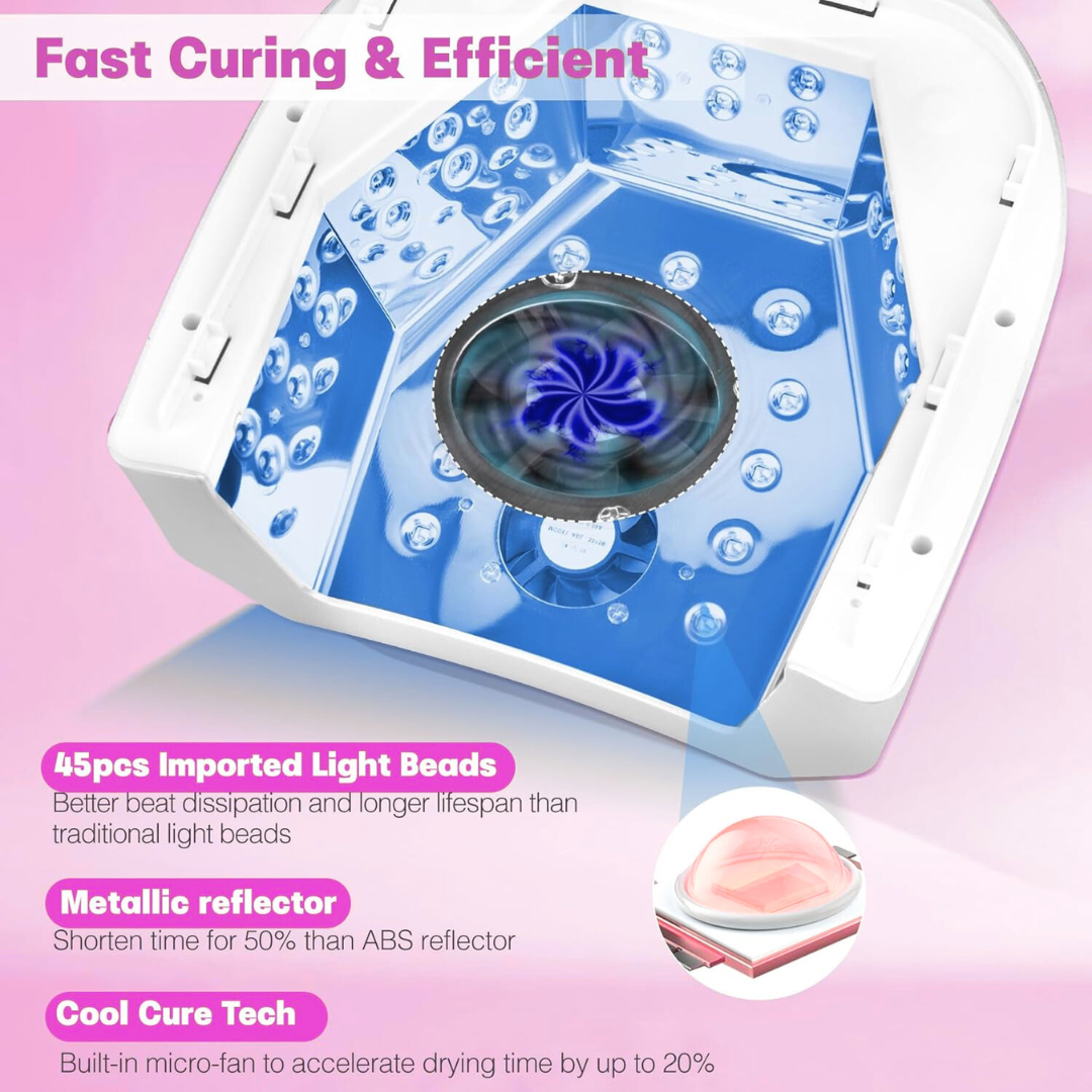 UV LED Nail Lamp, 72W Cordless Nails Lamp with Fan Professional LED Nail Light for Gel Nails Nail Dryer with 45 Beads