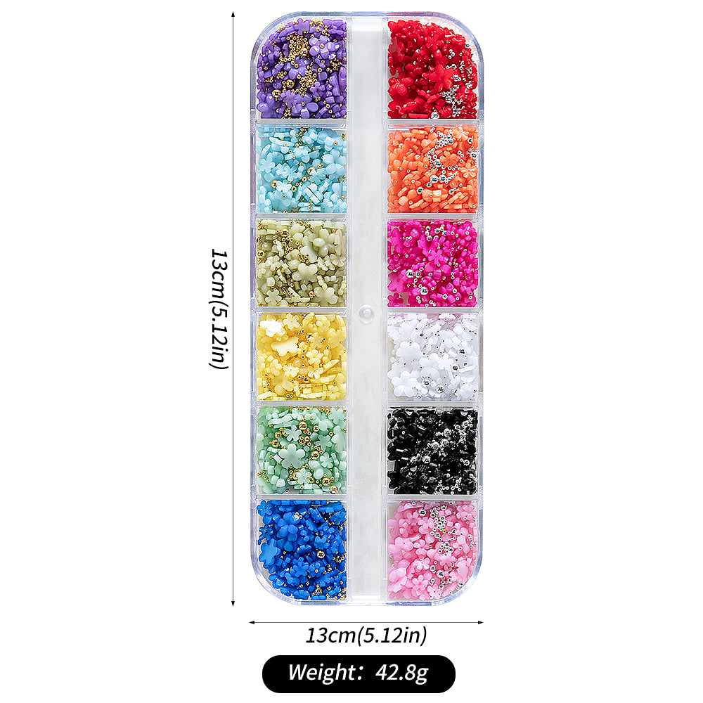 3D Flower Nail Art Charms for Women & Girls-12 Colors with Rhinestones & Caviar Beads DIY Easter Design Resin Material