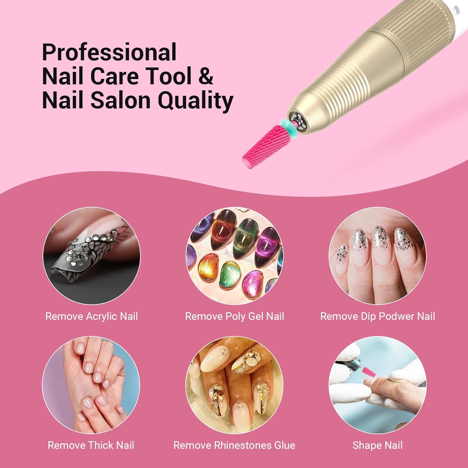 5-in-1 Pink  Blossom Safety Carbide Nail Drill Bit – -XC- C/M/F set 4pcs