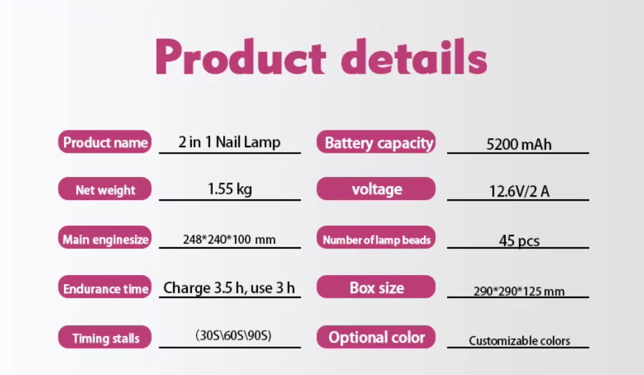 UV LED Nail Lamp, 72W Cordless Nails Lamp with Fan Professional LED Nail Light for Gel Nails Nail Dryer with 45 Beads