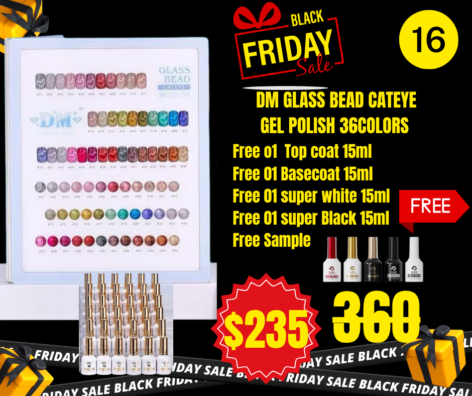BF16: DM Glass Bead Gel polish Collection 36 colors Free Sample, Free 01 Topcoat 15ml; Free 01 Basecoat 15ml; Free 01 Super White 15ml; Free Super Black 15ml