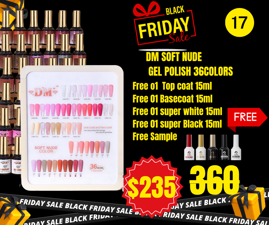 BF17: DM Soft Nude Red Gel Polish Collection 36 colors Free Sample, Free 01 Topcoat 15ml; Free 01 Basecoat 15ml; Free 01 Super White 15ml; Free Super Black 15ml