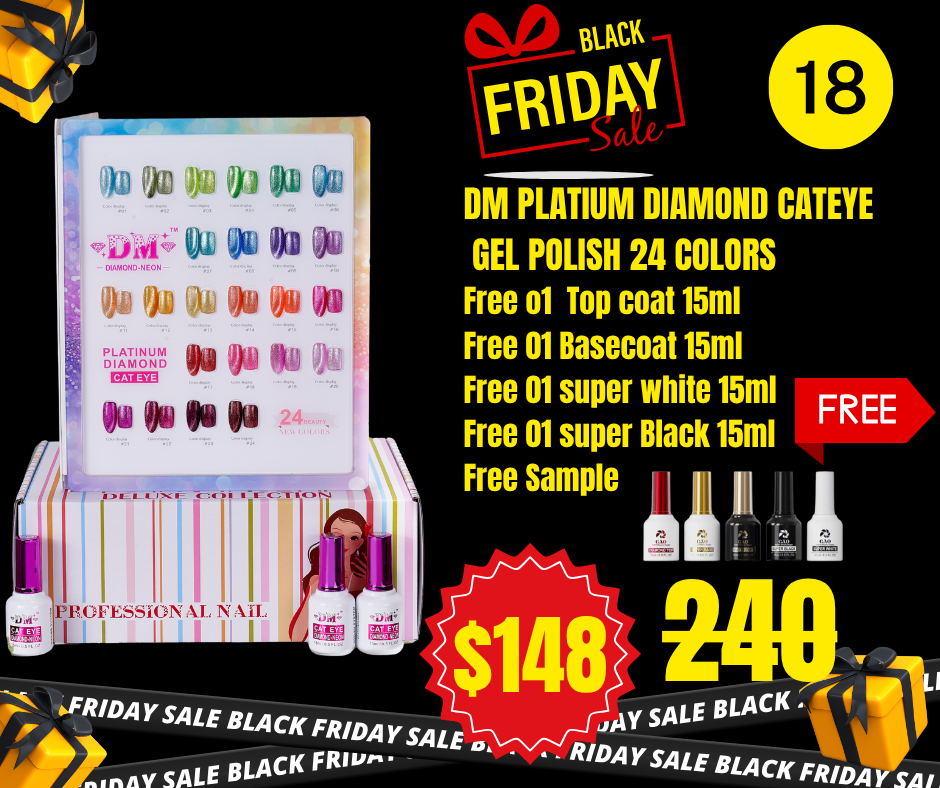 BF18: DM Platinum Diamond Cat eye Gel polish Collection 24 colors Free Sample, Free 01 Topcoat 15ml; Free 01 Basecoat 15ml; Free 01 Super White 15ml; Free Super Black 15ml