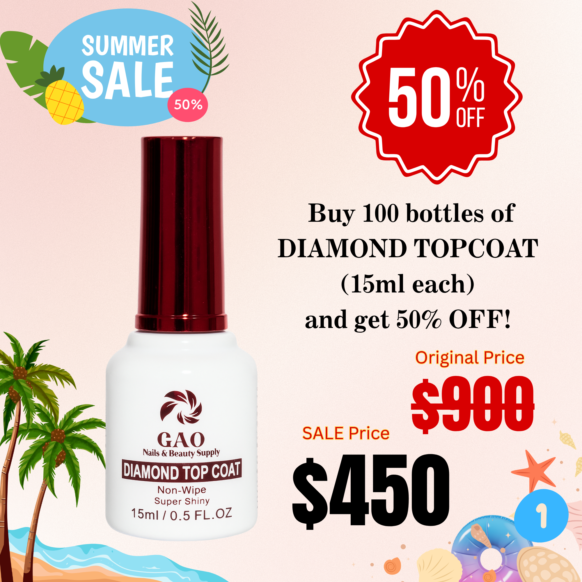 7.1 Buy 100 bottles of DIAMOND TOPCOAT  (15ml each)  and get 50% OFF!