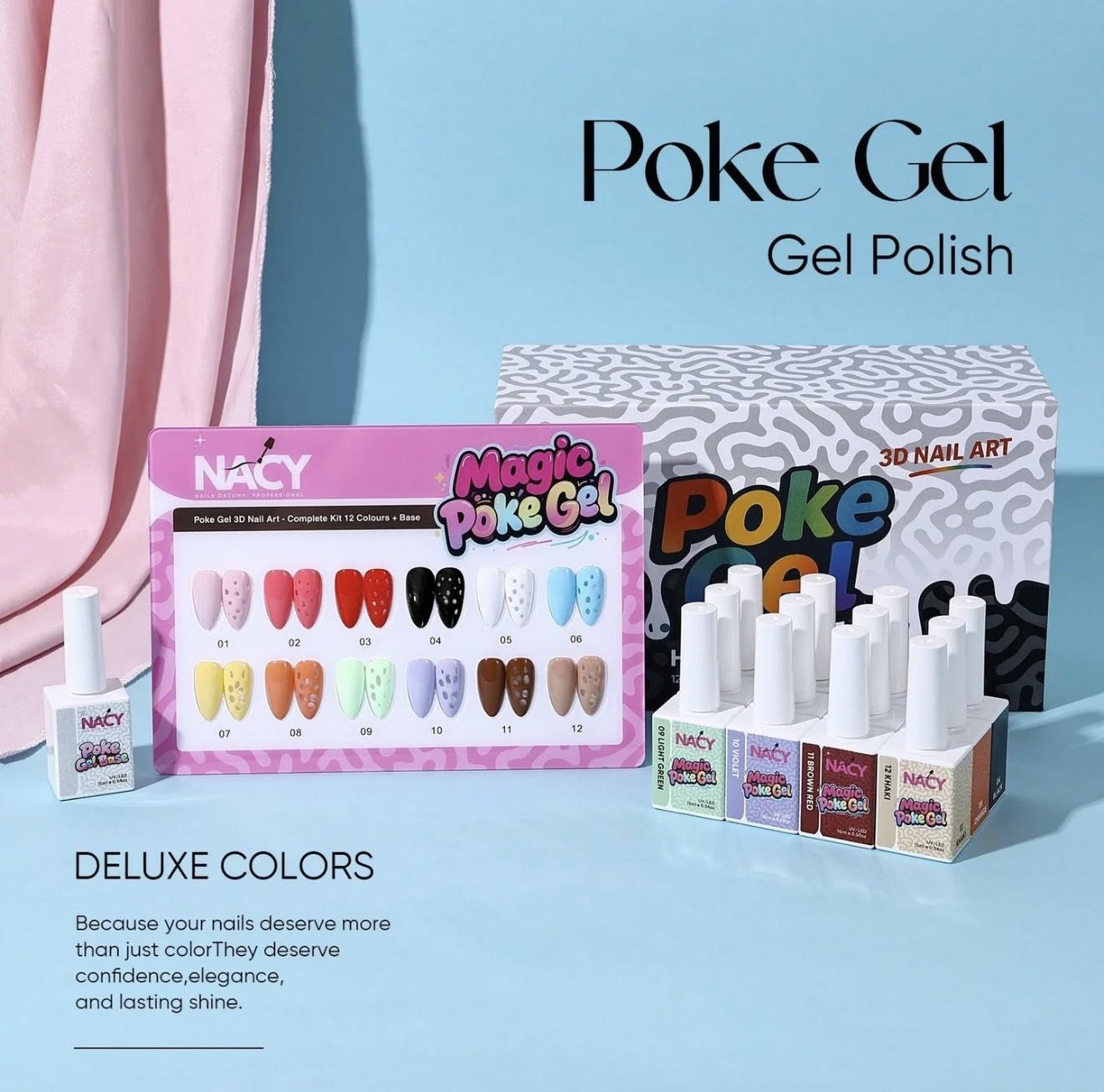 Poke Art Gel HEMA/TPO Free Set 12 Colors bottle 15ml- Free 2pcs  GAO Top Coat 15ml