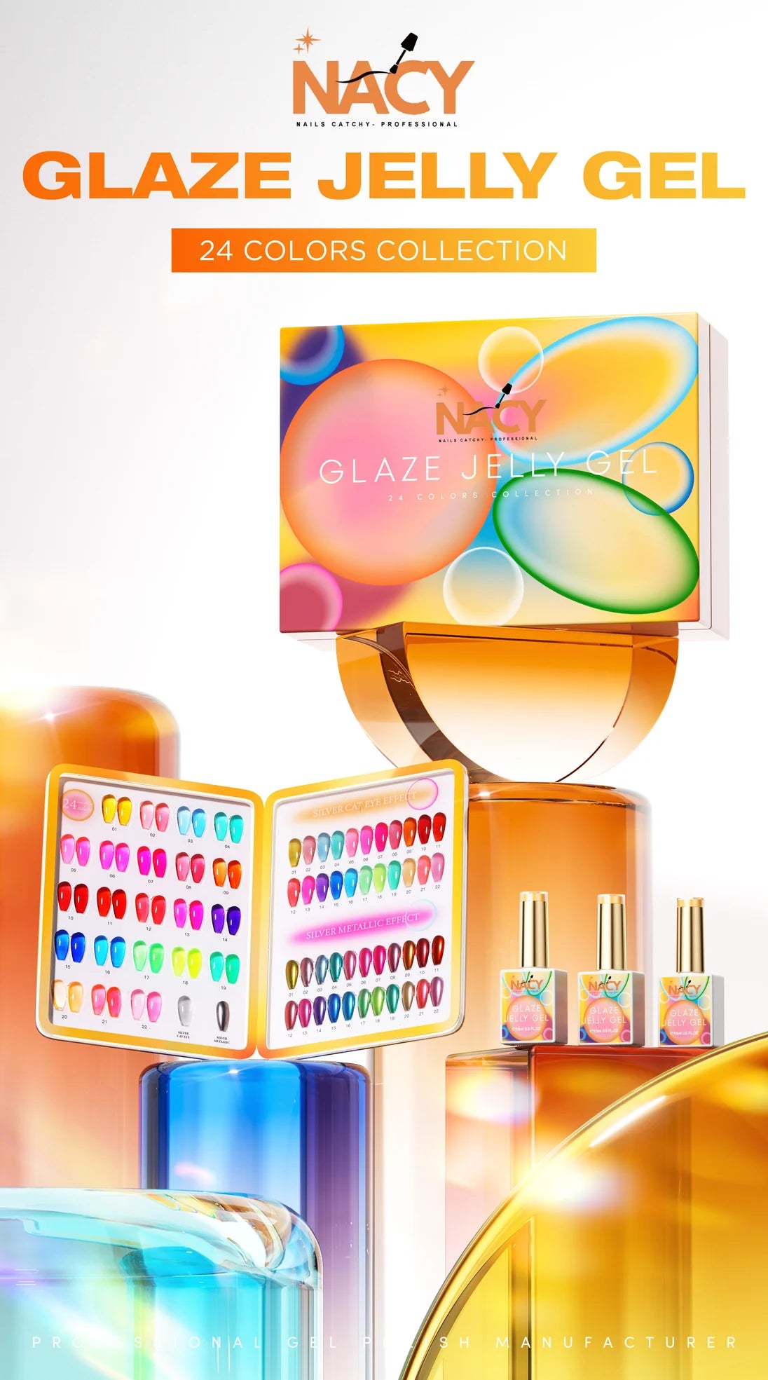 Nacy Glaze Jelly 3-in-1 Cat Eye Gel – Full Set 24 Colors (0.5oz)