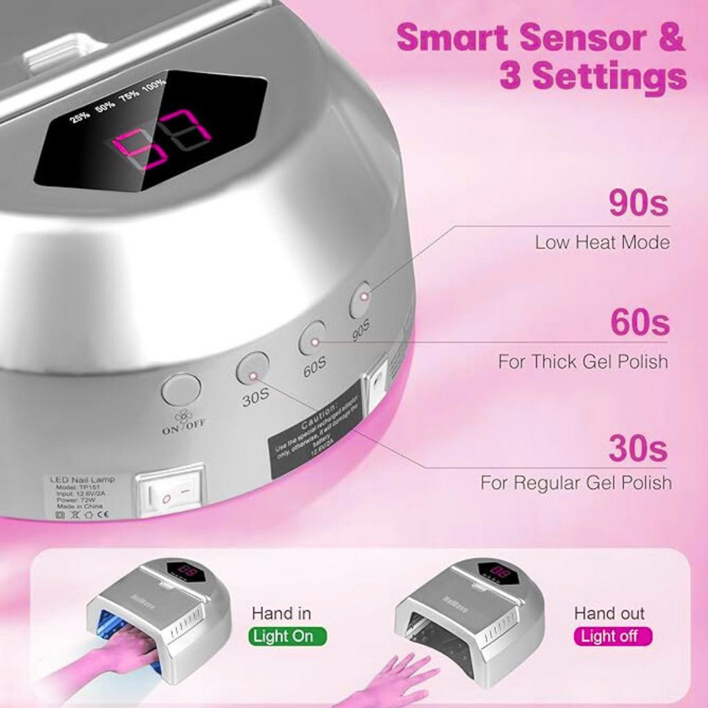 UV LED Nail Lamp, 72W Cordless Nails Lamp with Fan Professional LED Nail Light for Gel Nails Nail Dryer with 45 Beads