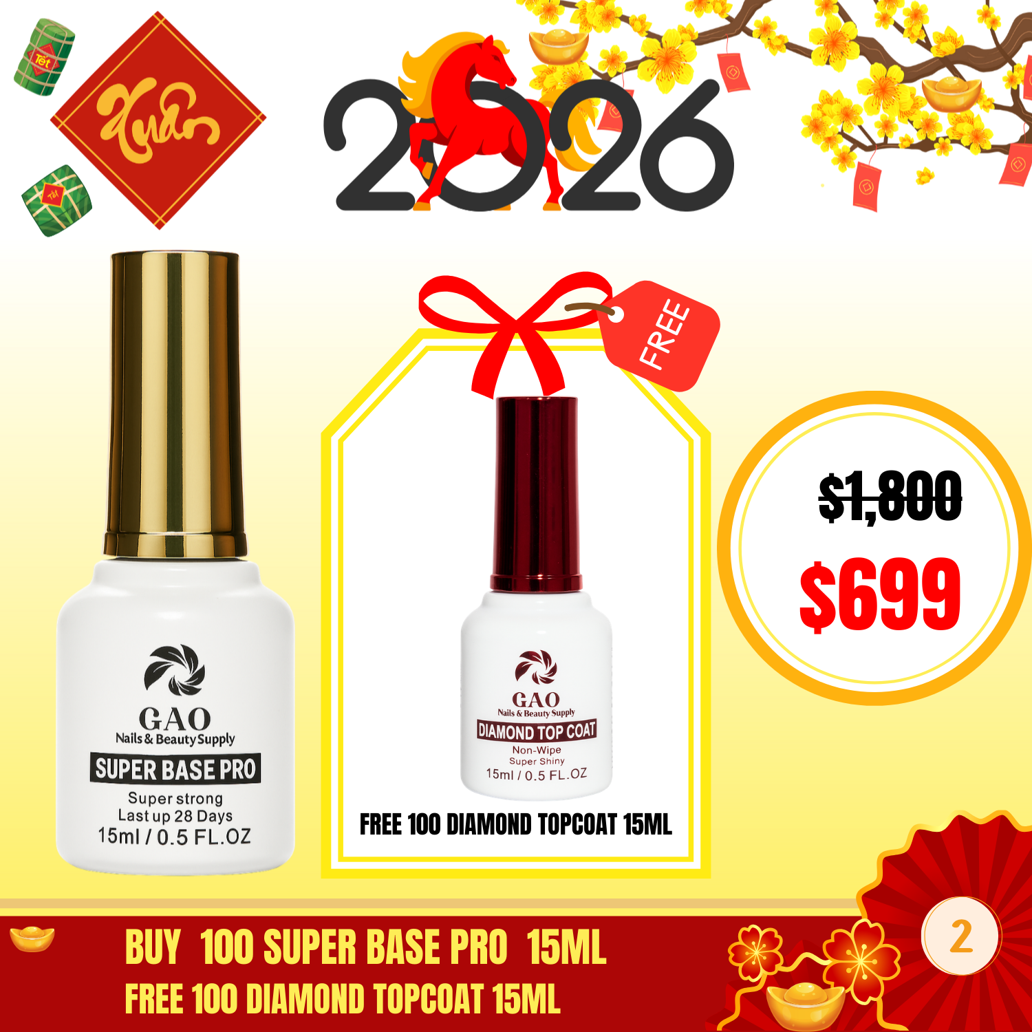 BT02: Buy 100 super Base pro 15ml Free 100 Diamond Topcoat 15ml